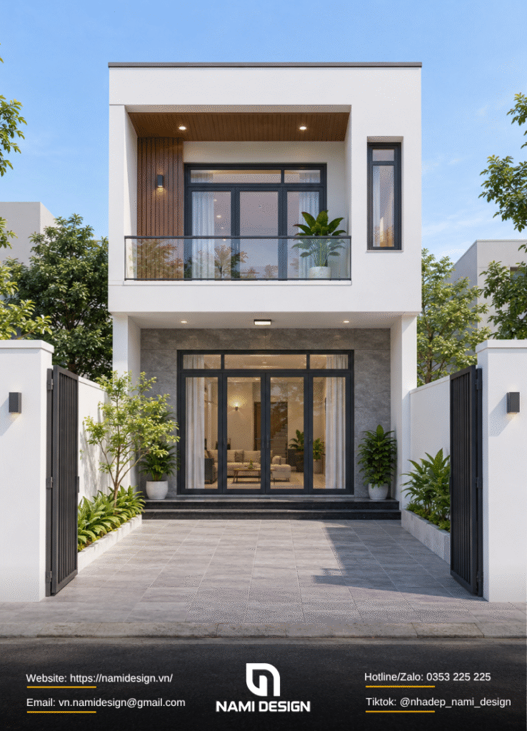 Nhà ống 2 tầng đơn giản có sân trước
