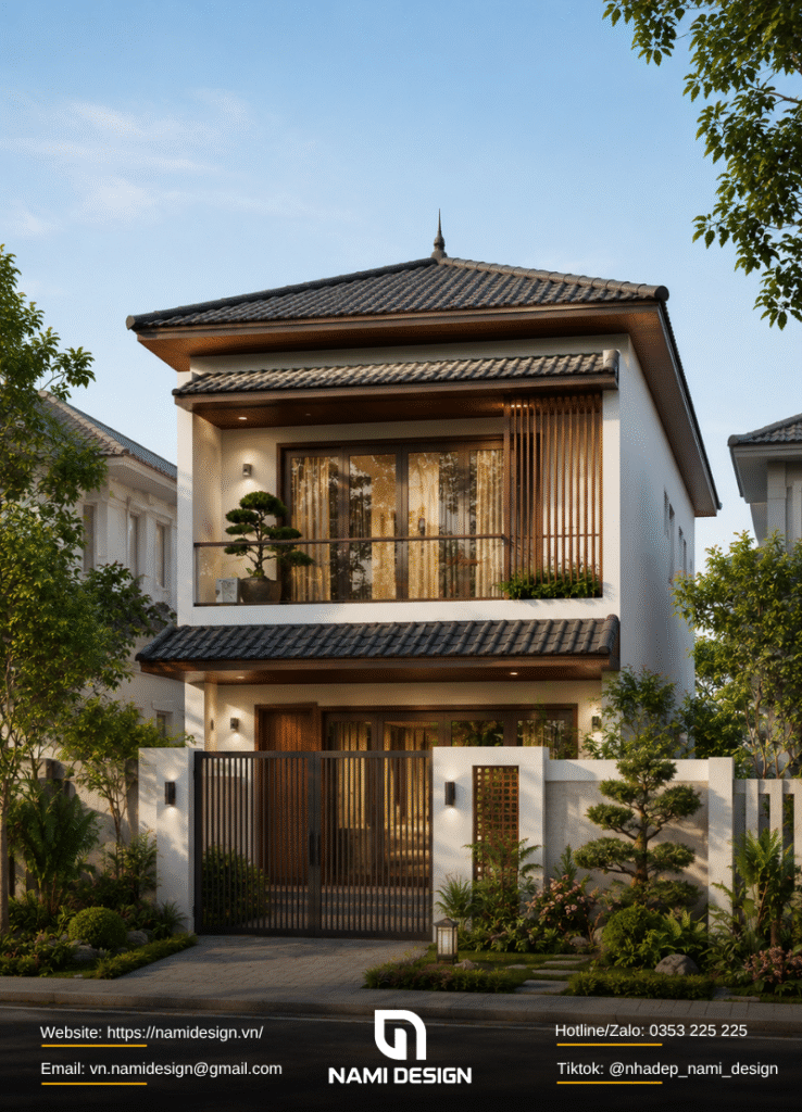 Nhà ống 2 tầng mặt tiền 5m mái Nhật