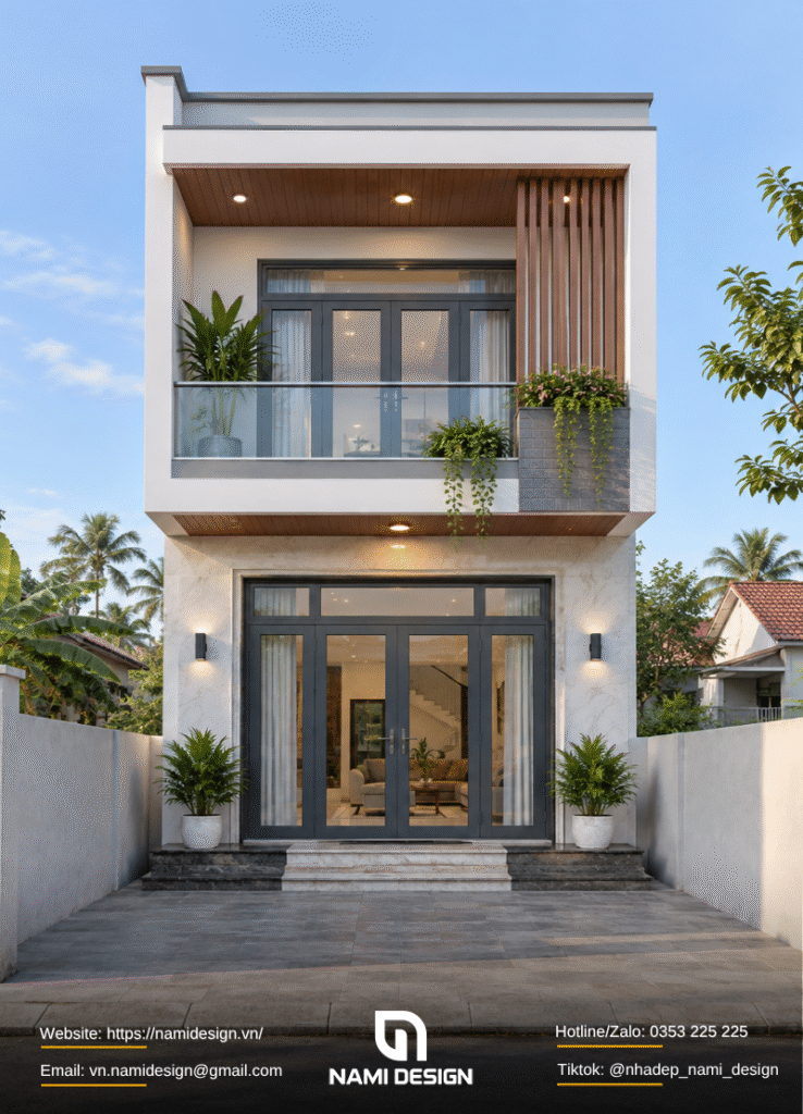 Nhà ống nông thôn 2 tầng mái hiện đại