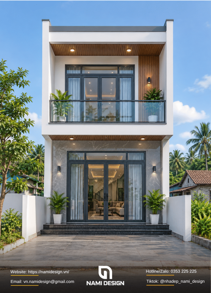 Nhà ống nông thôn 2 tầng mái bằng