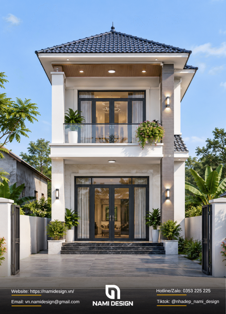 Nhà ống nông thôn 2 tầng mái Nhật