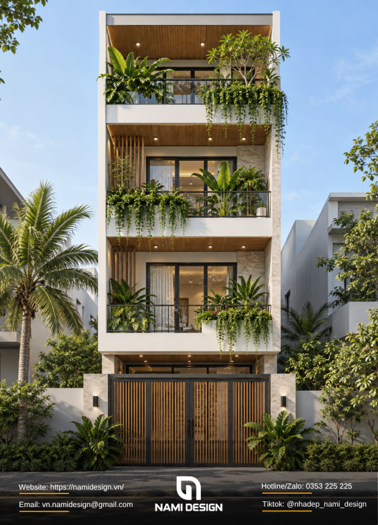 Nhà phố 4 tầng Modern Tropical có ban công xanh