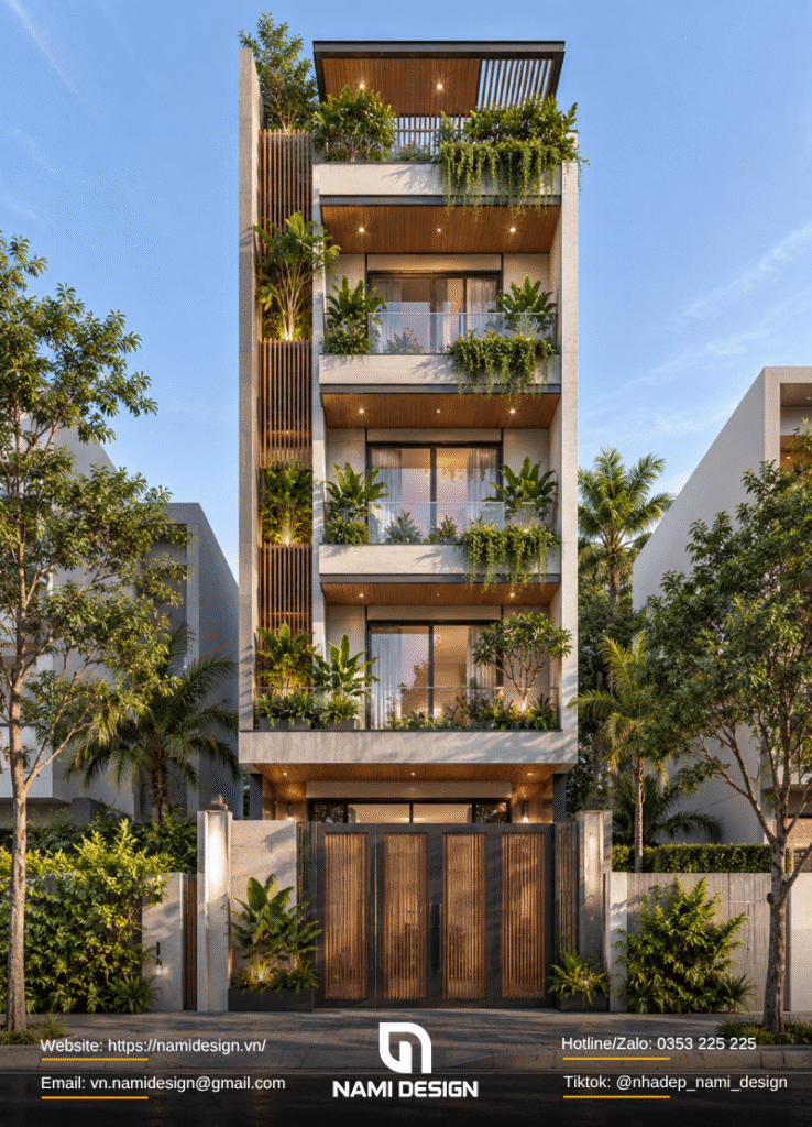 Nhà phố 5 tầng phong cách Modern Tropical