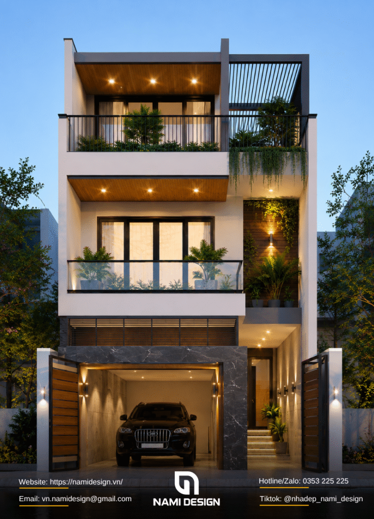 Nhà phố 5x16m có gara ô tô và lối đi riêng