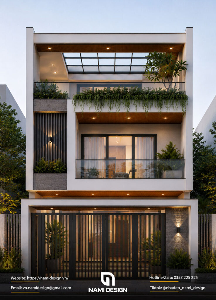 Nhà phố chiều rộng 7m có giếng trời