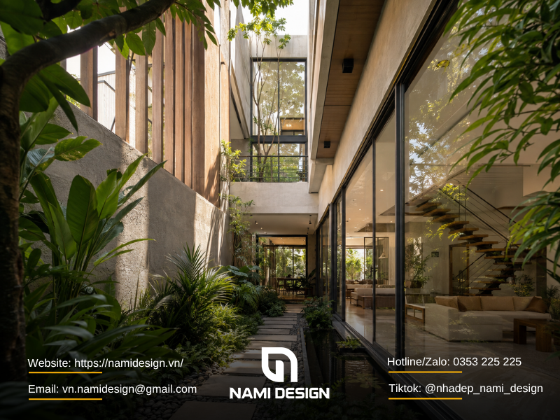Nhà phố có sân vườn bên hông