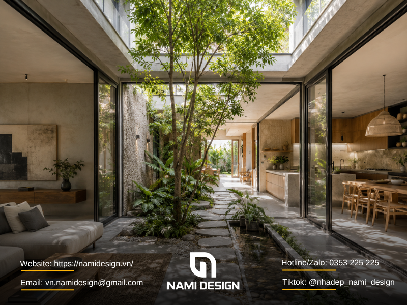 Nhà phố có sân vườn giữa nhà