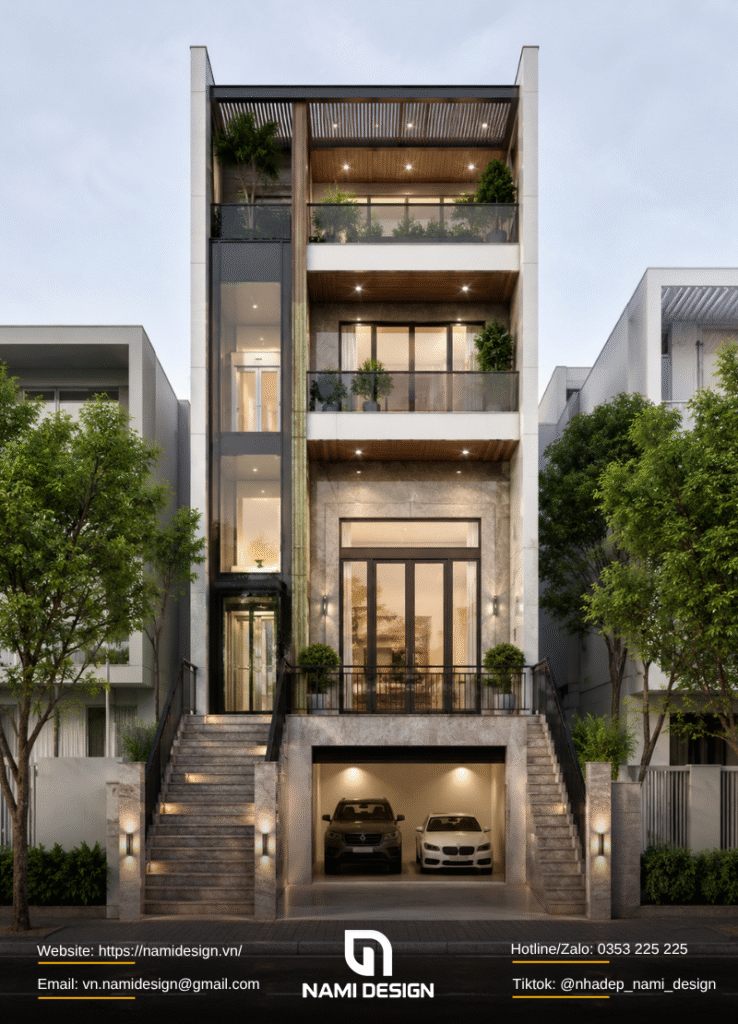 Nhà phố có tầng hầm nổi và thang máy