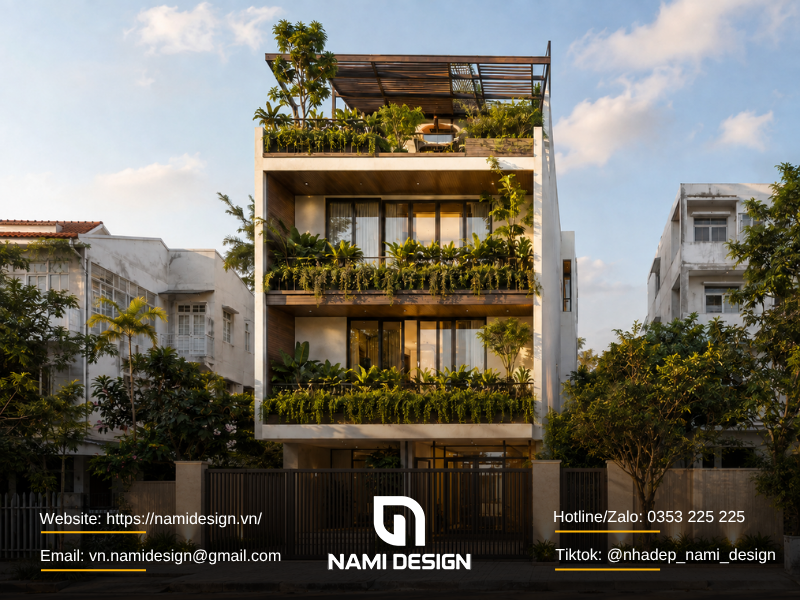 Nhà phố có vườn, ban công và sân thượng