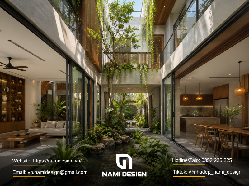 Nhà phố sân vườn kết hợp giếng trời