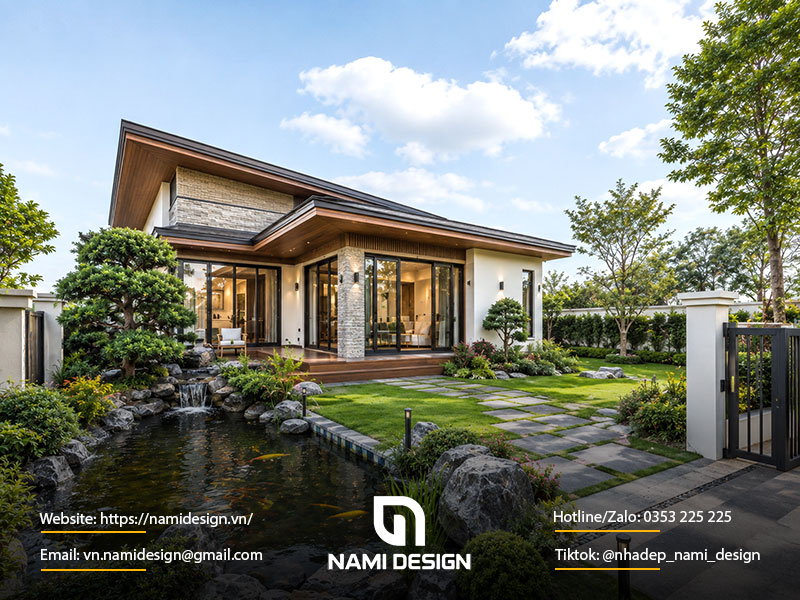Nhà vườn có hồ cá hoặc hồ bơi