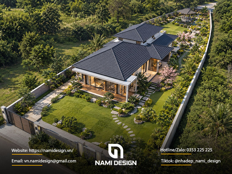 Nhà vườn trên khu đất dài, méo hoặc nhiều mặt thoáng