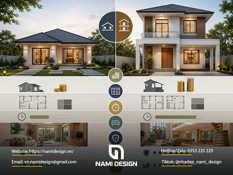 So sánh nhà 1 tầng và 2 tàng theo các tiêu chí quan trọng