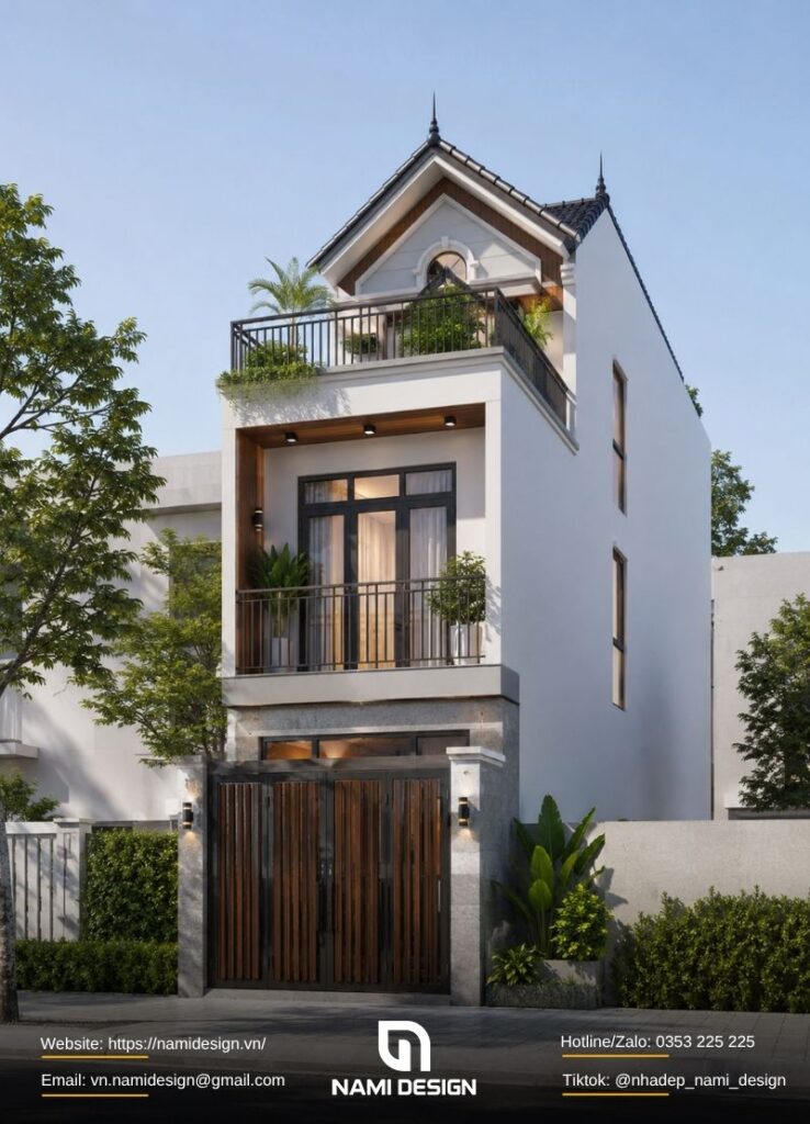 Mẫu nhà ống 2 tầng mái Thái có sân thượng