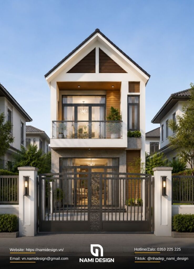 Mẫu nhà ống 2 tầng mái Thái hiện đại