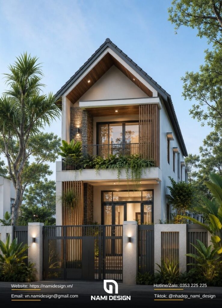 Mẫu nhà ống 2 tầng mái Thái Modern Tropical