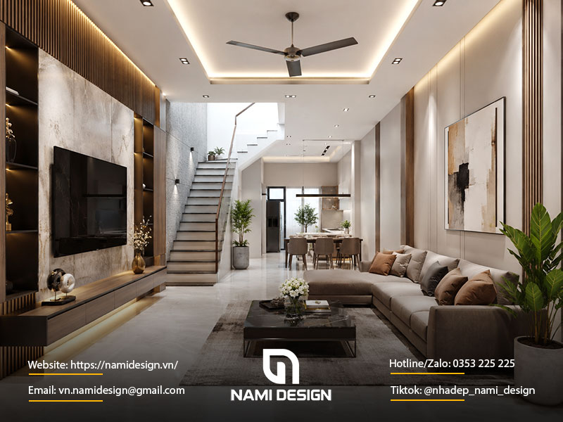 Mẫu phòng khách nhà ống mặt tiền 6m