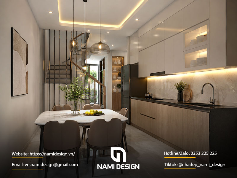 Phòng bếp nhà ống hẹp ngang