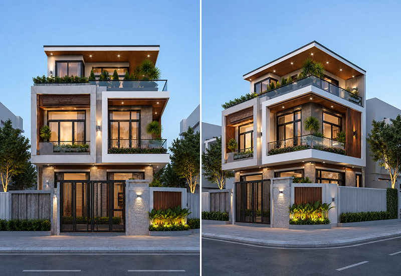 Mẫu nhà 50m2 3 tầng 2 mặt tiền