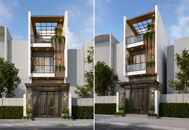 Mẫu nhà 50m2 3 tầng có giếng trời