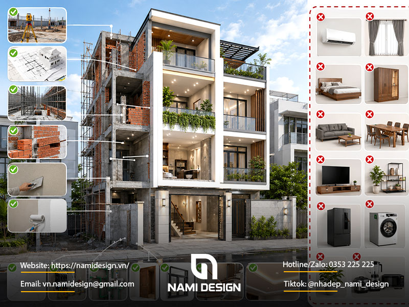 Xây nhà trọn gói bao gồm những gì và chưa bao gồm gì