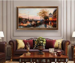 Tranh sơn dầu kết hợp khung gỗ chạm trổ tinh xảo là lựa chọn hoàn hảo tôn vinh vẻ đẹp sang trọng của phong cách Tân cổ điển