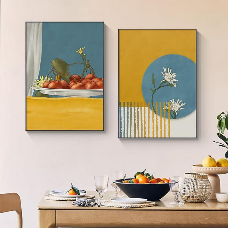 Tranh tĩnh vật hoa quả với tông màu ấm giúp kích thích vị giác và tạo điểm nhấn sang trọng cho bàn ăn