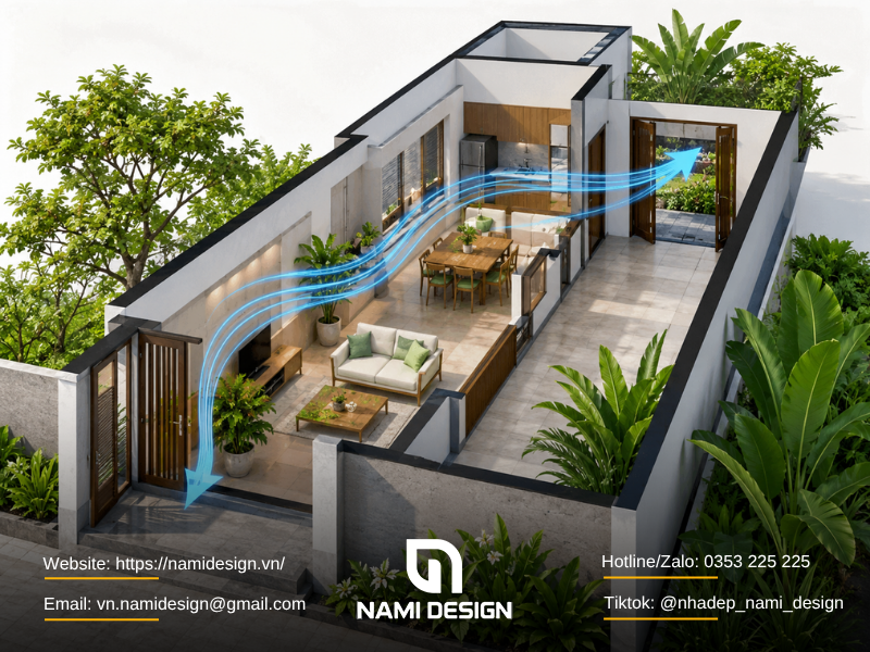 Bố trí cửa trước và cửa sau tạo thông gió chéo