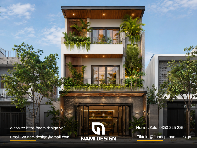 Nhà vừa ở vừa kinh doanh phong cách Modern Tropical