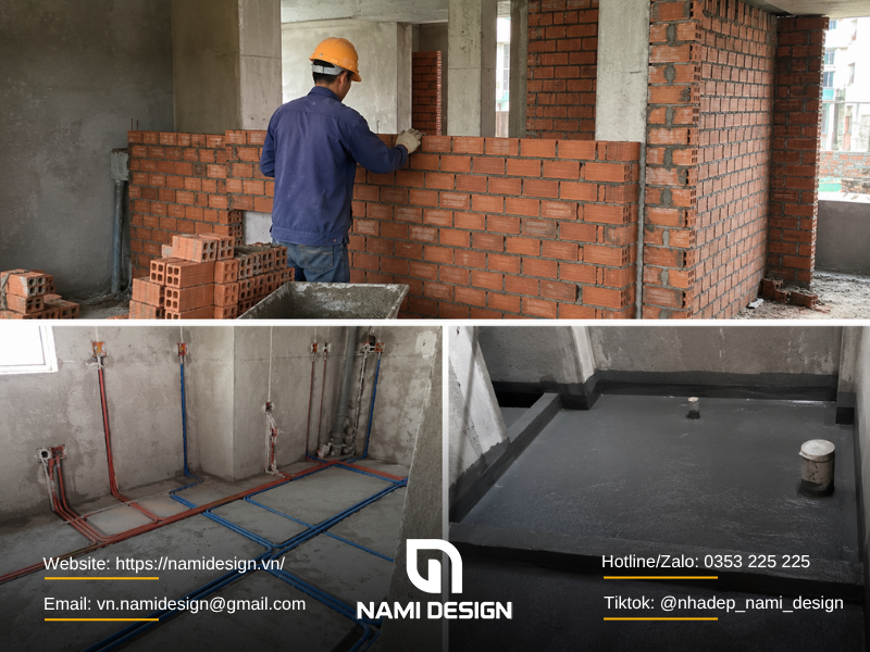 Giai đoạn xây tường, điện nước âm và chống thấm