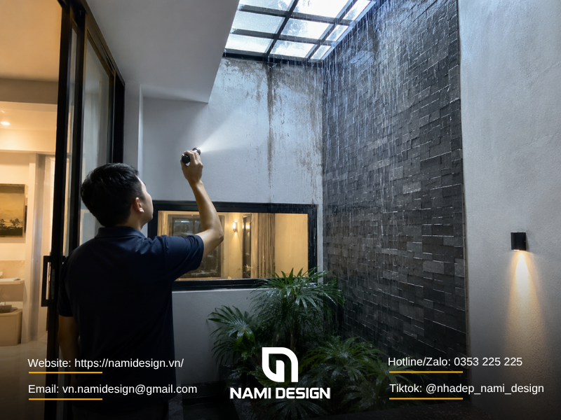 NAMI kiểm tra giếng trời bị mưa tạt như thế nào