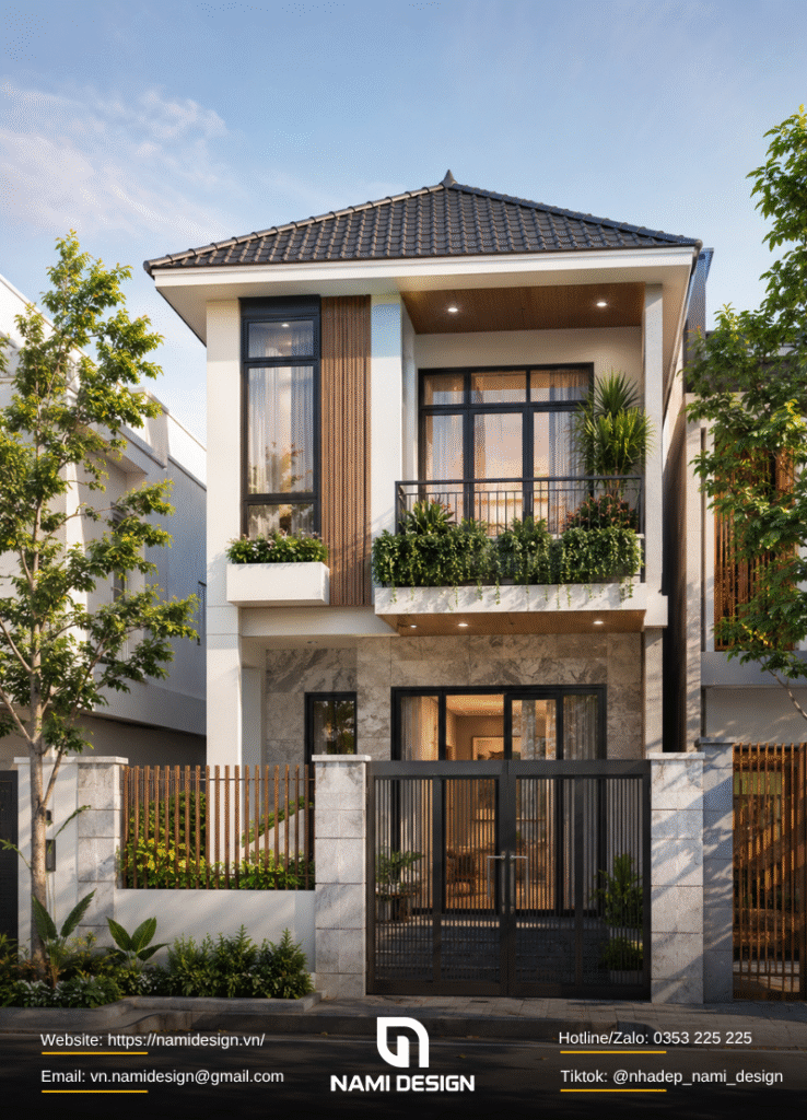Nhà ống 2 tầng mái Nhật