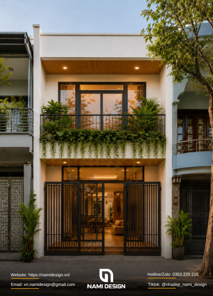 Nhà phố mặt tiền 4m 2 tầng có ban công xanh