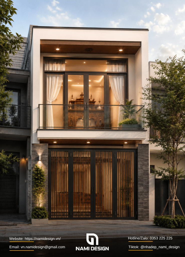 Nhà phố mặt tiền 4m 2 tầng có phòng thờ hướng ra ban công