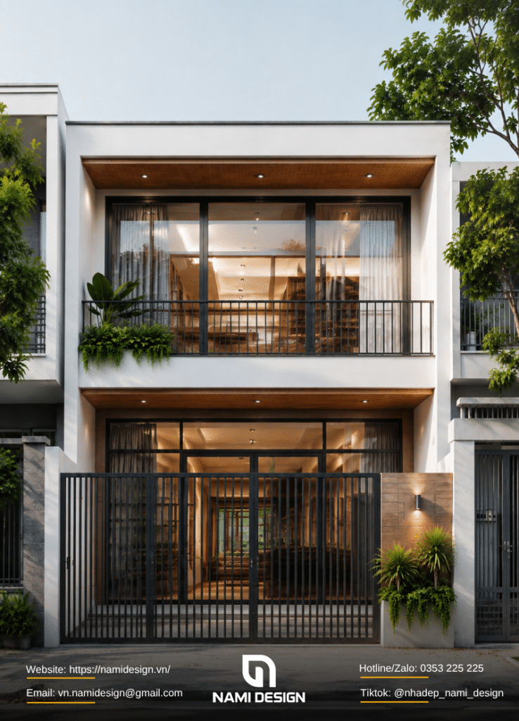 Nhà phố mặt tiền 4m 2 tầng hiện đại mái bằng