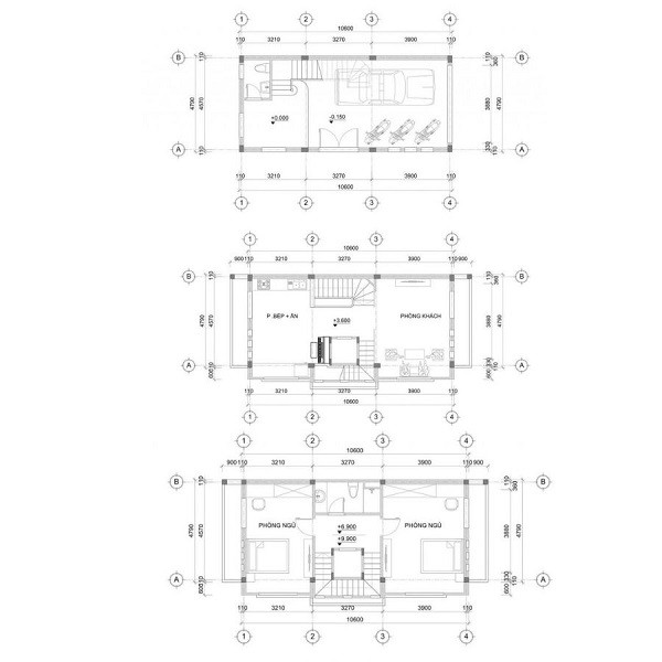 bản vẽ nhà 50m2 3 tầng 2 mặt tiền