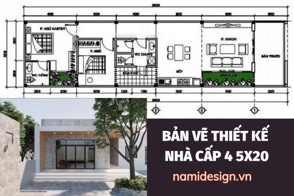 Bản vẽ thiết kế nhà cấp 4 5x20