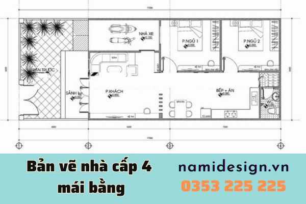 bản vẽ nhà cấp 4 mái bằng