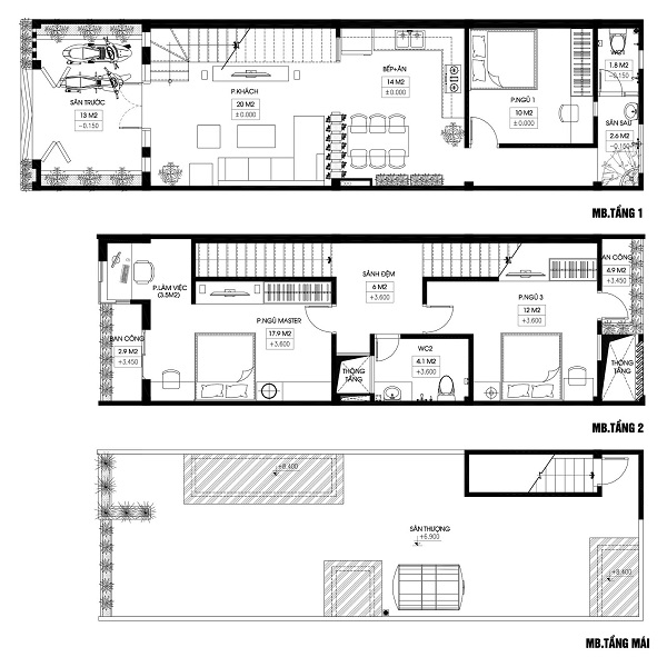 bản vẽ nhà ống 2 tầng 5x20m