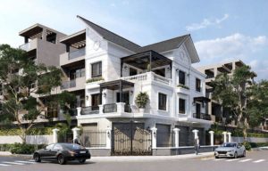 Mẫu thiết kế nhà phố mái thái 2 mặt tiền tân cổ điển